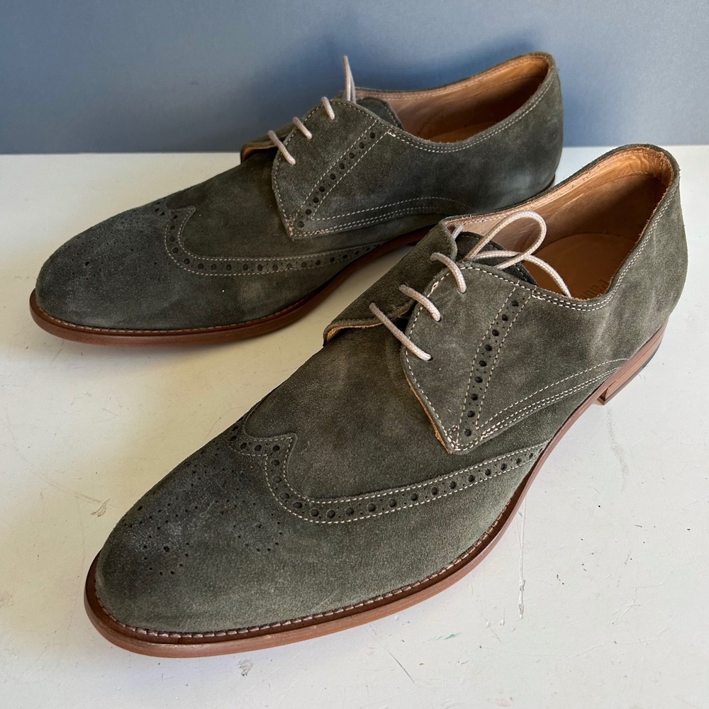 Paul Fredrick Wingtip Oxford Shoes Mens Size 11.5 Green Suede Colorful Italy